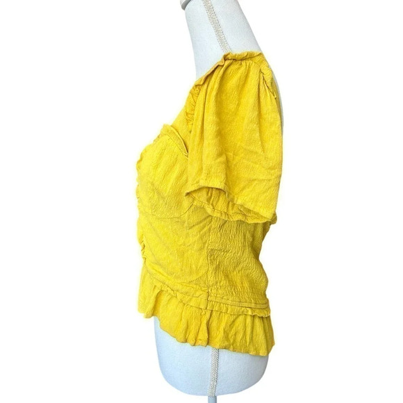 Line and Dot Elena Blouse Yellow Ruffle Smocked Back - Picture 7 of 11